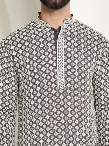 Image of SOJANYA Men's Cotton Regular Fit Casual (Since 1958 Contrast Embroidered Sequinned Long Kurta