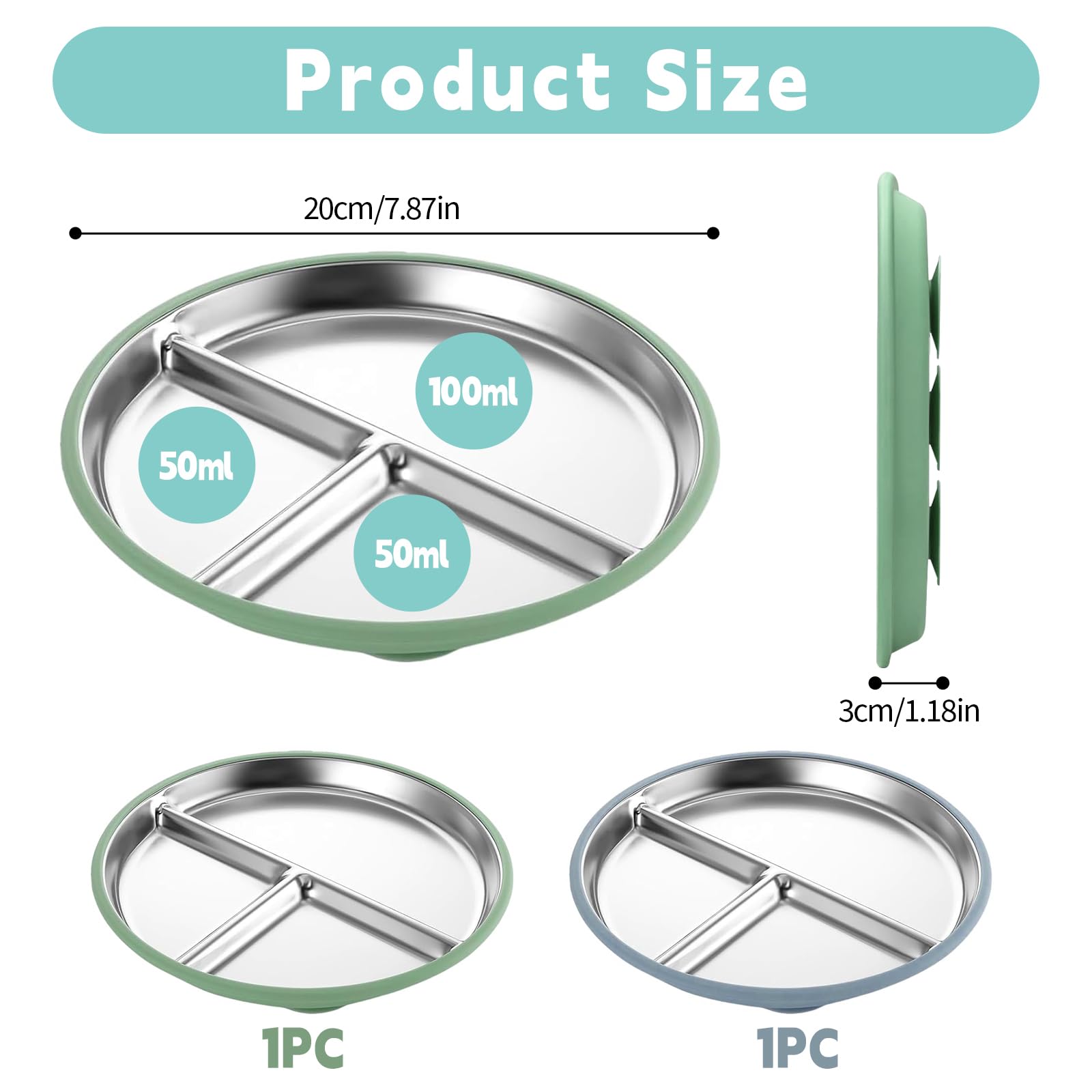 KATIMI 2PCS Baby Plates with Suction, Stainless Steel Suction Plate Baby - Image 2