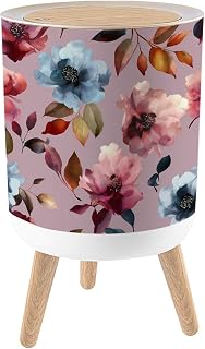 Trash Can with Lid Watercolor Floral Seamless It s for Textile Fabric Design Paper Small Garbage Can with Legs Waste Bin Press-Top Lid Wastebasket for Kitchen Bathroom Living Room 7L/1.8 Gallon