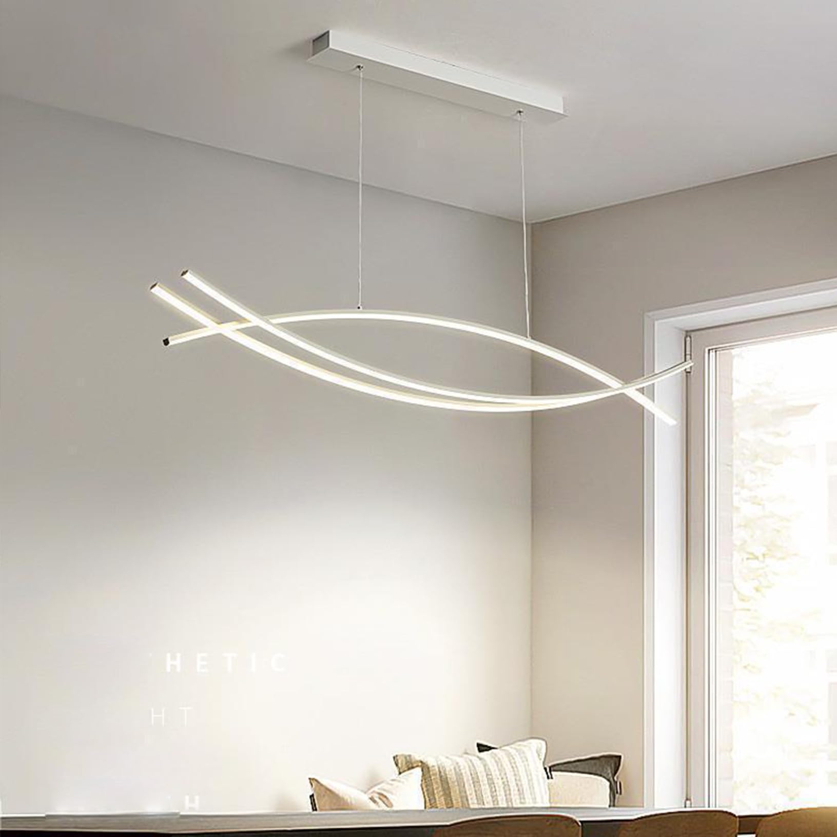 LED Pendant Lights Dimmable Dining Table Dining Room Pendant Lamp with Remote Control Pendant Lamp Living Room Kitchens Pendant Modern Height Adjustable Chandelier Office Kitchen Lamp (white, L120cm)