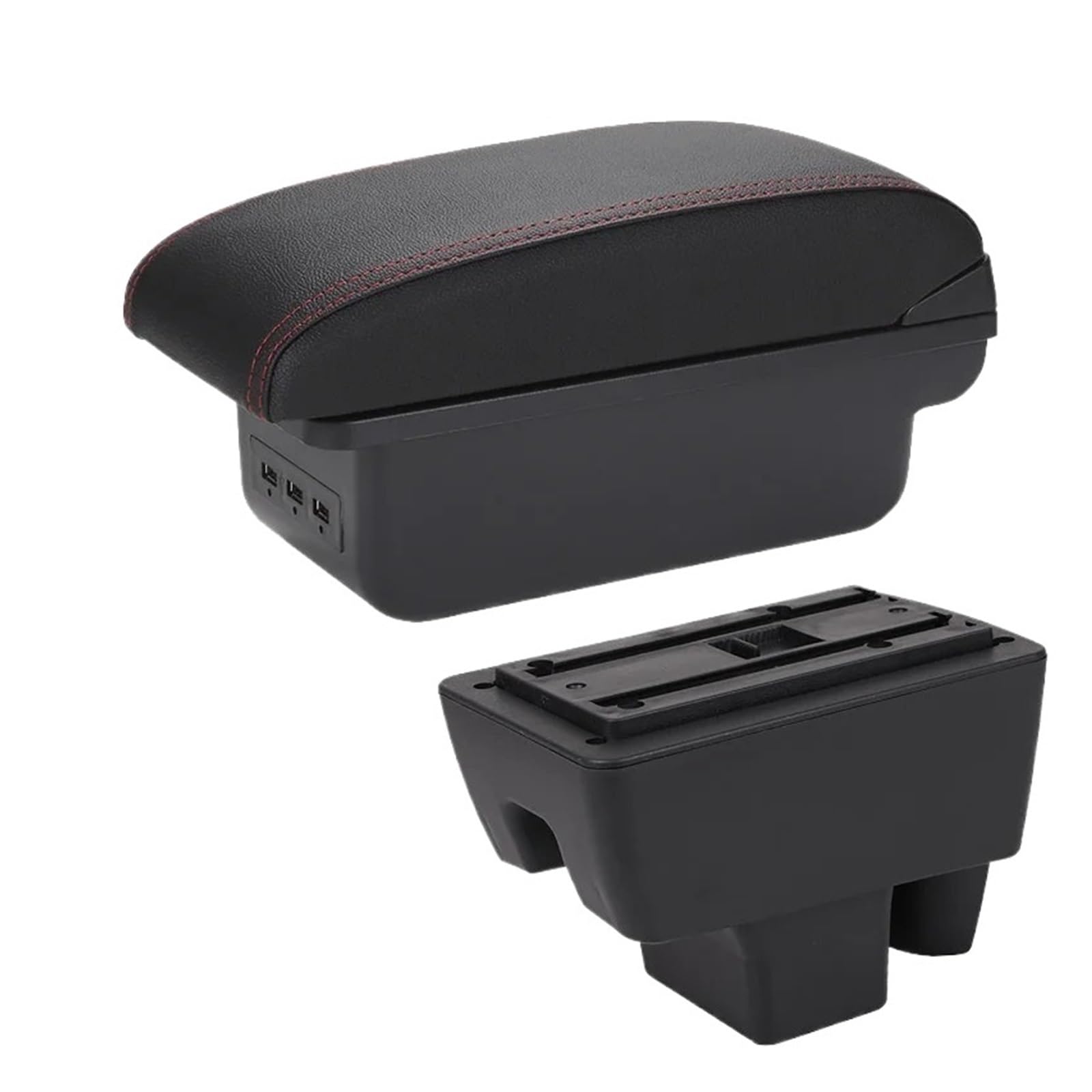 Ggwqoops Car Armrests For Skoda For RAPID 2020 2021 Car Armrest Box Accessories Interior Details Storage Armrest Box(B1 Black red 3USB)