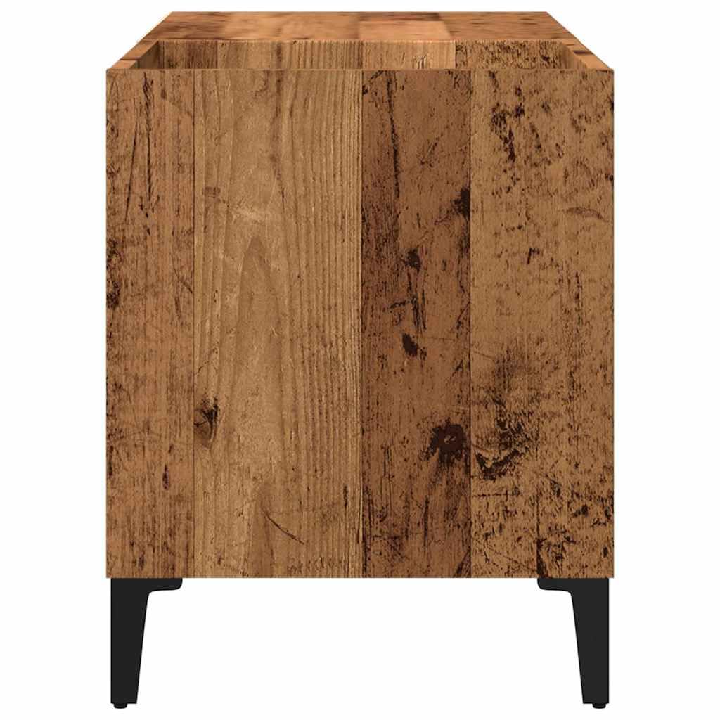 Armadio per dischi in vinile, effetto legno anticato, 84,5 x 38 x 48 cm, con gambe in metallo, mobile per soggiorno e ufficio, scaffale vintage in legno