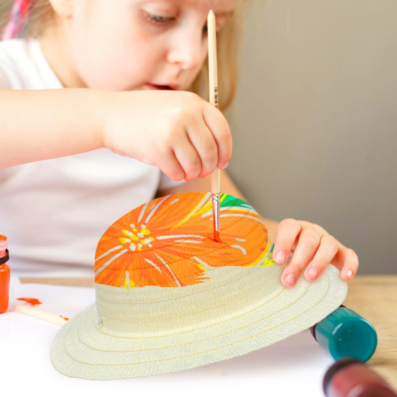 Gadpiparty6-12 inch Kids Diy Plain Straw Hats Set of 8 - Blank Straw Sun Hats for Painting and Crafting Creative Arts Supplies for Children S School Projects Birthday Party Favors - Image 2