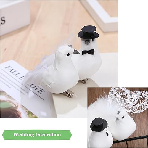 Miniatura 5 de 2 piezas de pájaros artificiales blancos con clip en palomas para boda, amor, pájaro, plumas de espuma para decoración de boda, manualidades