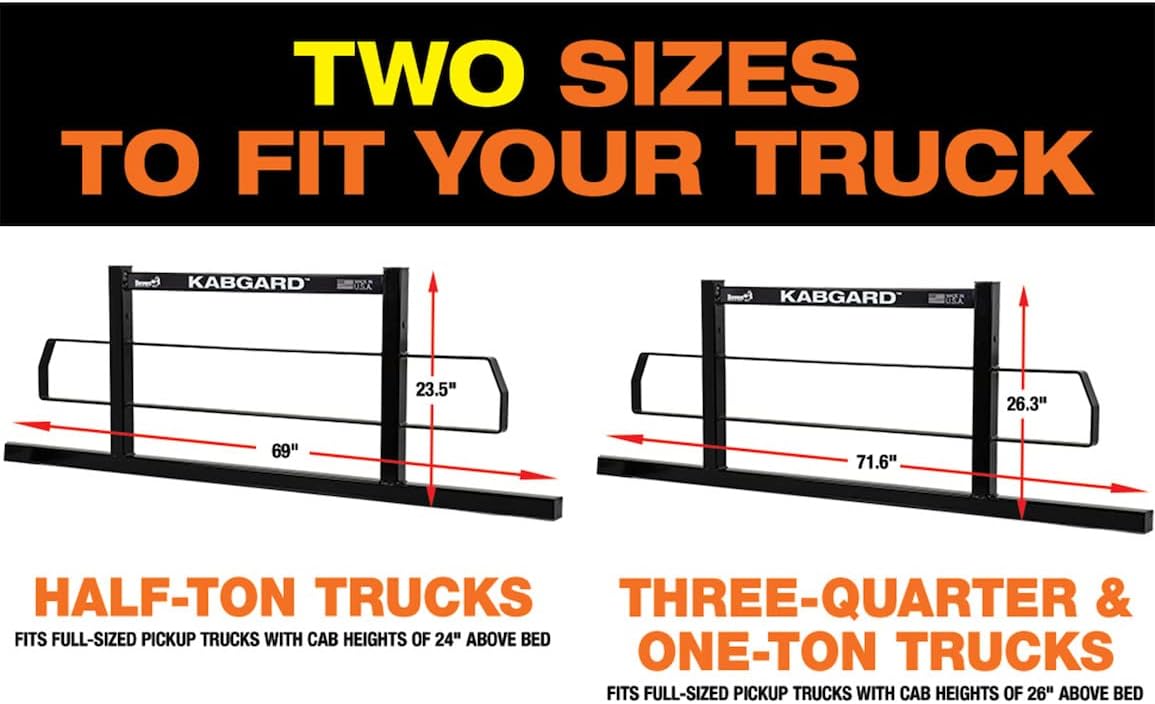 Buyers Products 85104 Kabgard Headache Rack with Mounting Kit, Black Steel, 69" x 23.5", Made In The USA, Truck Cab Rack