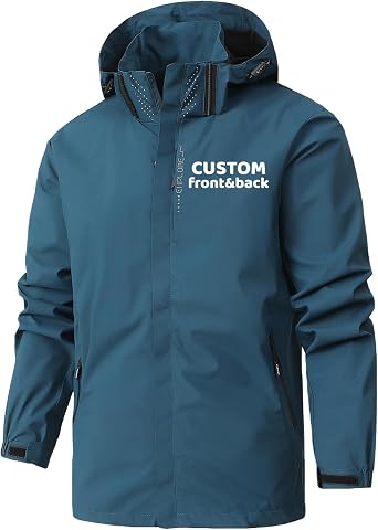 Custom Mens Waterproof Rain Jacket Outdoor Windbreaker Lightweight Raincoat with Detachable Hood Add Your Logo