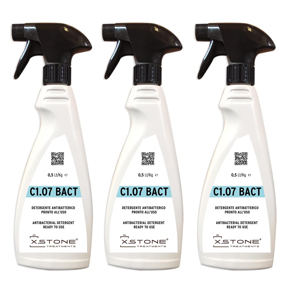 Detergente ANTIBACTERIAL, BLOQUEA bacterias en ENCIMERA DE COCINA/BAÑO en piedra natural. ELIMINA hasta el 99,9% de las bacterias. Pack 3 x 0,5 litros spray