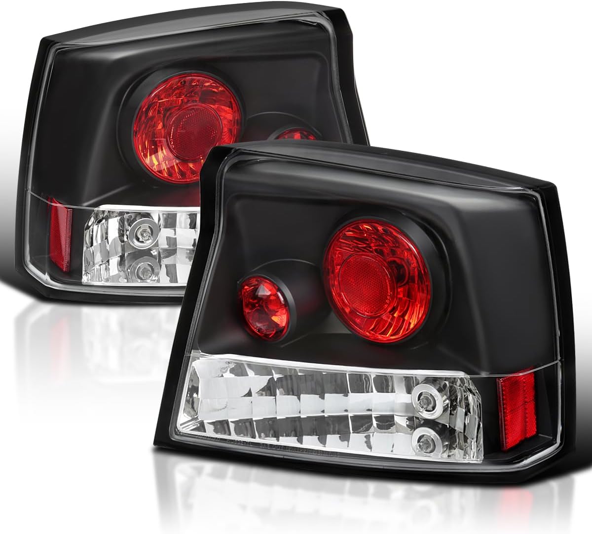 SPEC-D TUNING Black Housing Clear Lens Tail Lights Compatible with 2005-2010 Dodge Charger, Left + Right Pair Assembly