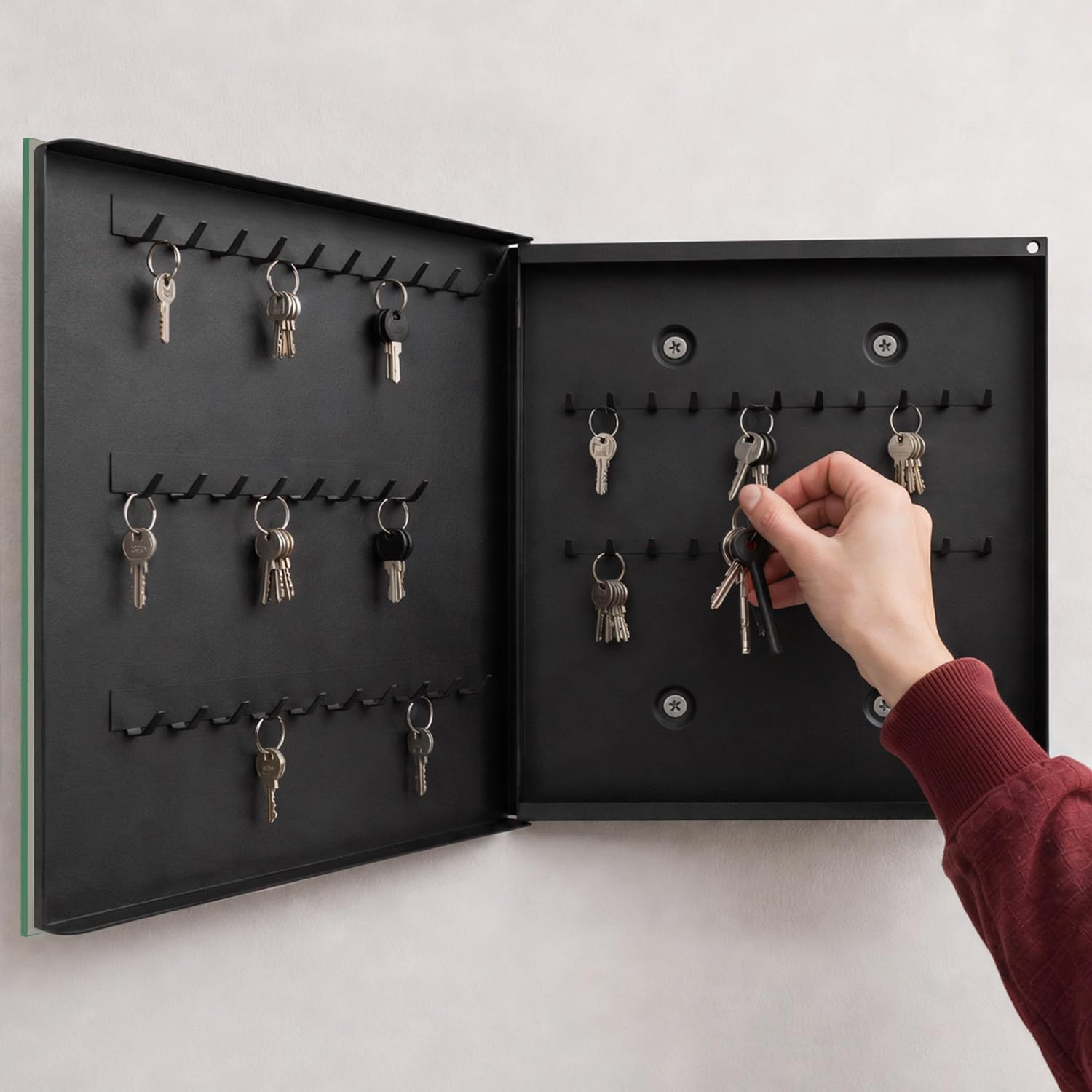 Armoire à clés 30x30x5 cm Bleu bébé Porte Gauche Noir | Rangement | Sécurité | Accroche-clés | Coffret | Boîtier | Décoratif | Crochet | Mobilier | Attache | Fixation | Entrée
