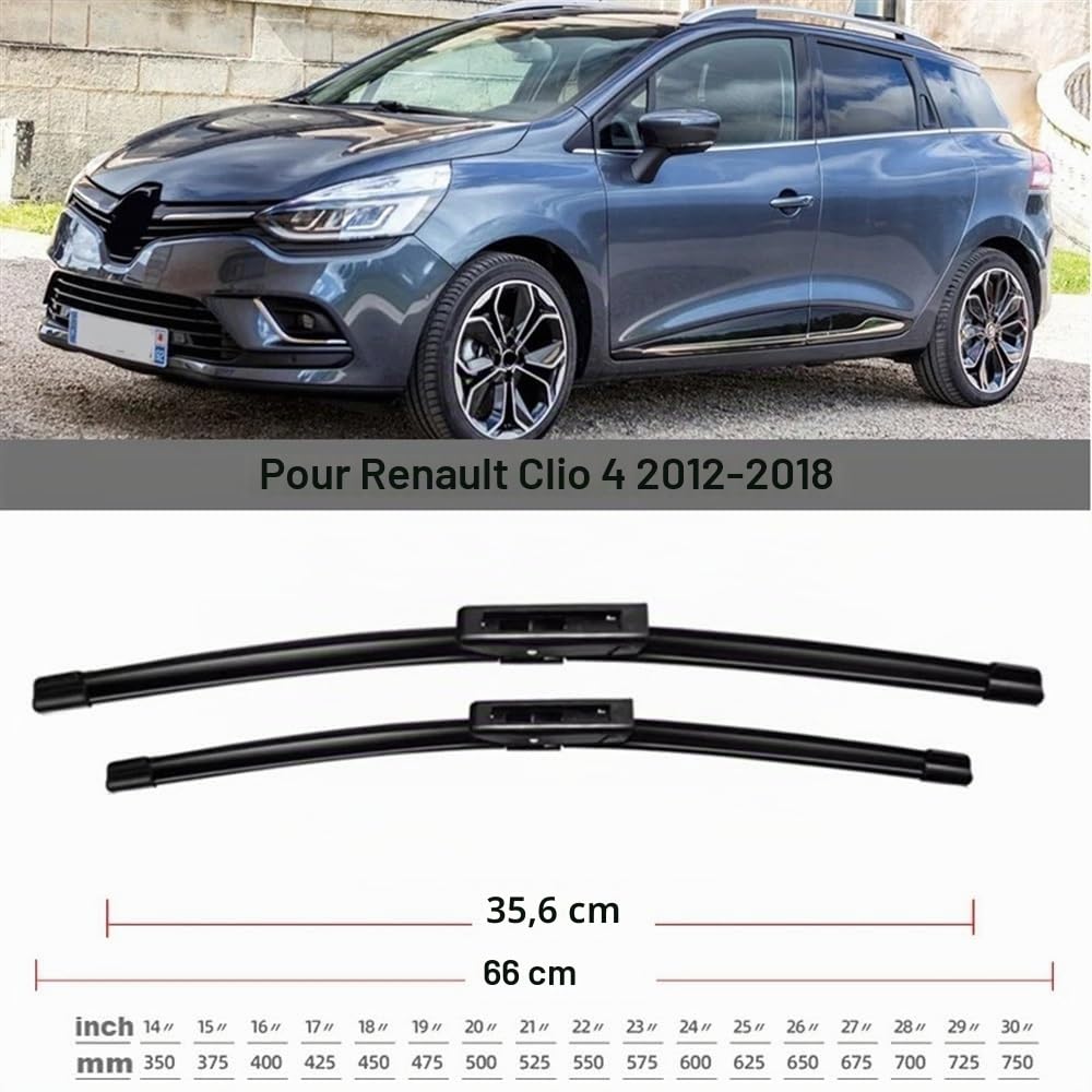 Balais d'essuie-glace avant et arrière compatible avec Renault Clio 4 2012-2019 pare-brise pare-brise fenêtre avant 26"+14"+10" 2015 2016 2017 2018