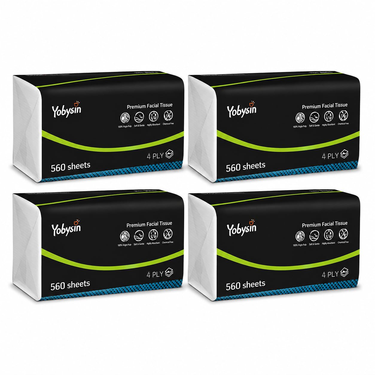 Premium Facial Tissue, 4-Ply, Chemical-Free, 560 Sheets per Pack, Value Pack of 4-picture-37