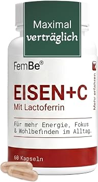 Stomach Friendly Iron Tablets for Women with Lactoferrin & 142 mg Vitamin C - Effective & Bioavailable - Vegetarian No Additives - Iron Bisglycinate & Natural Vitamin C - 60 Capsules