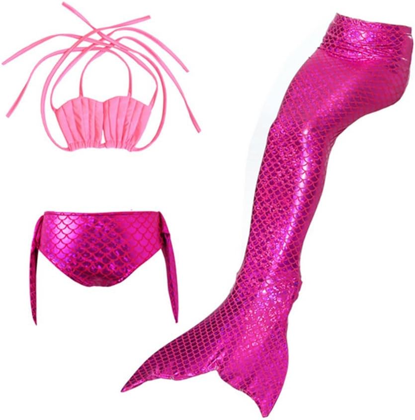 Chenzengdi Mermaid Tails Swimwear Swimsuit for Kids Girls Swimming No Monofin (120cm/5-6Y, Rose Red)