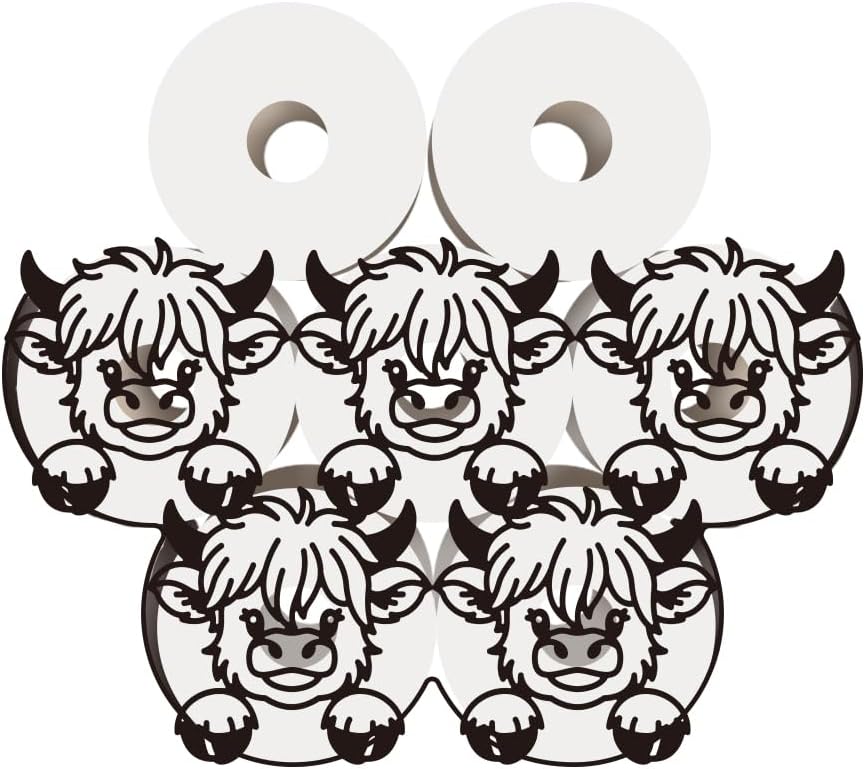 WADORN Funny Highland Cattle Metal Toilet Paper Holder, Black Highland Cow Decorative Toilet Paper Storage for Extra 8 Rolls Freestanding Animal Wall Mounted Organizer for Restroom Bathroom Cabinet