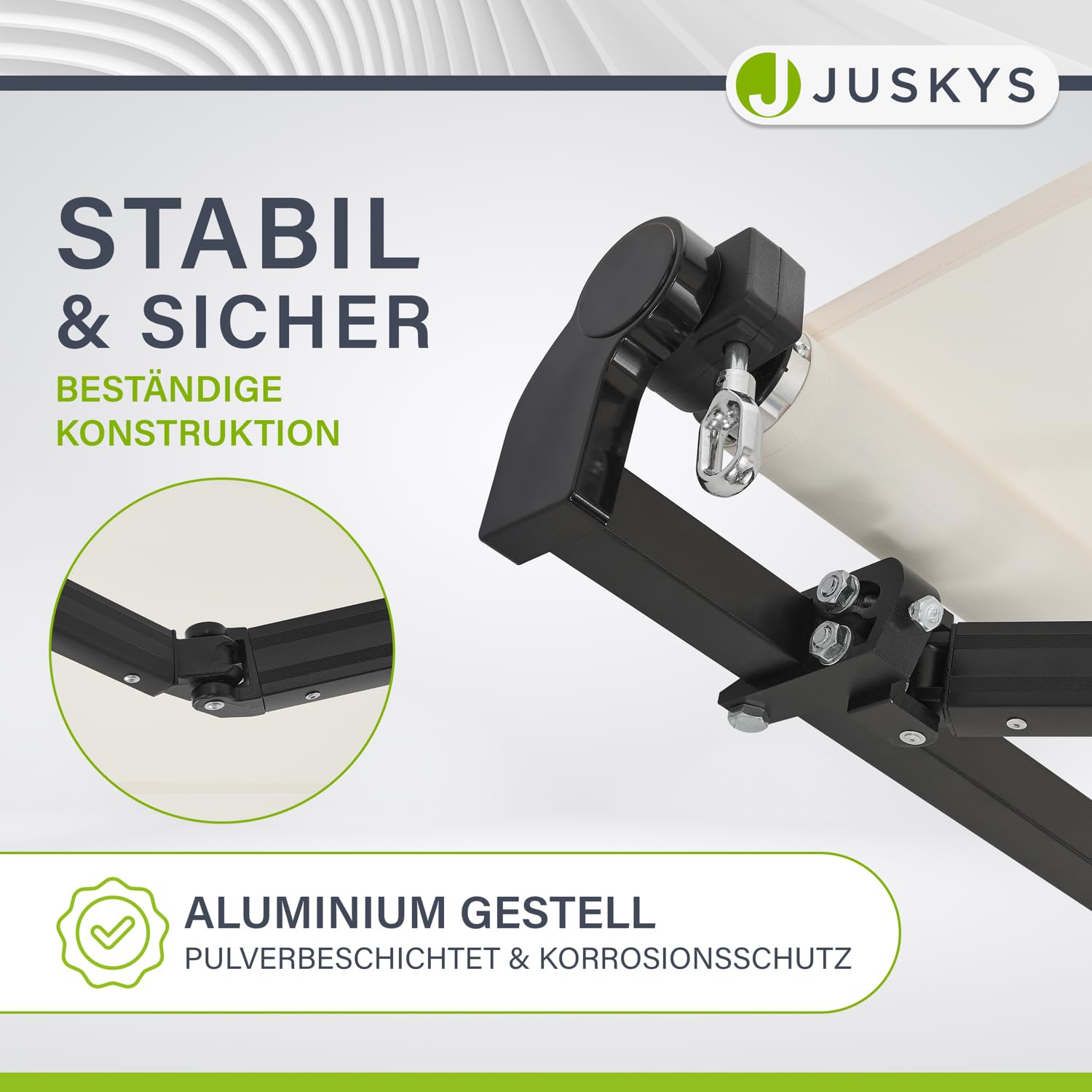 Juskys® Gelenkarmmarkise 400 x 300 cm, UV40+ & wasserabweisend, mit Kurbel & Wandhalterung Länge + Winkel einstellbar, Markise für Terrasse & Balkon, Sonnenschutz Balkonmarkise Gelenkmarkise, Beige
