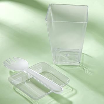 300 Pack 100 Set Clear Dessert Cups with Lids and Spoons, 5.4oz Mini Dessert Cups Reusable Square Parfait Cup for Party Appertizer, Christmas