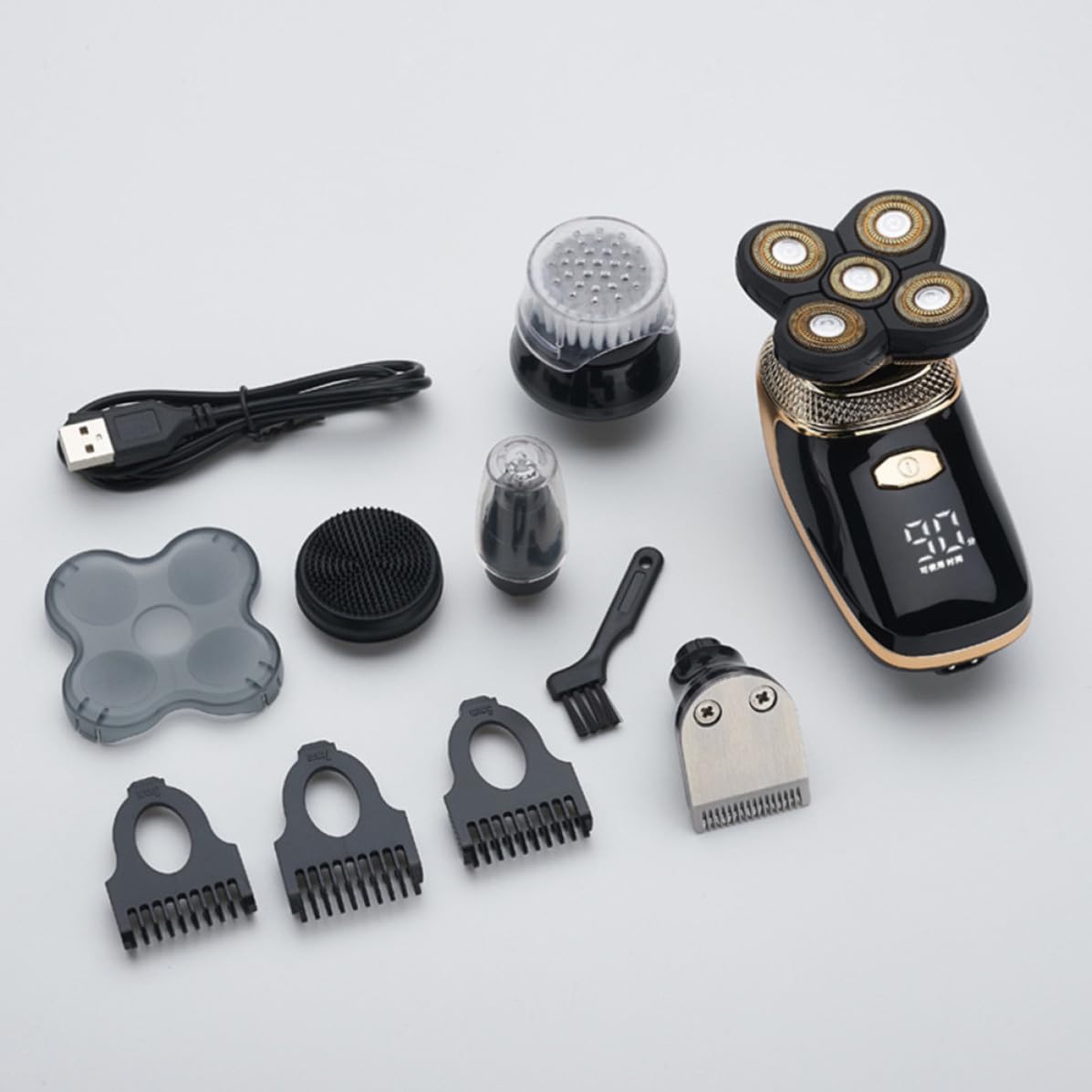 Vaguelly Rasoio Elettrico Barba Uomo Ricaricabile USB Cinque uno Lame in Acciaio Titanio e Funzione Sfumatura per Taglio Chioma e Barba Professionale
