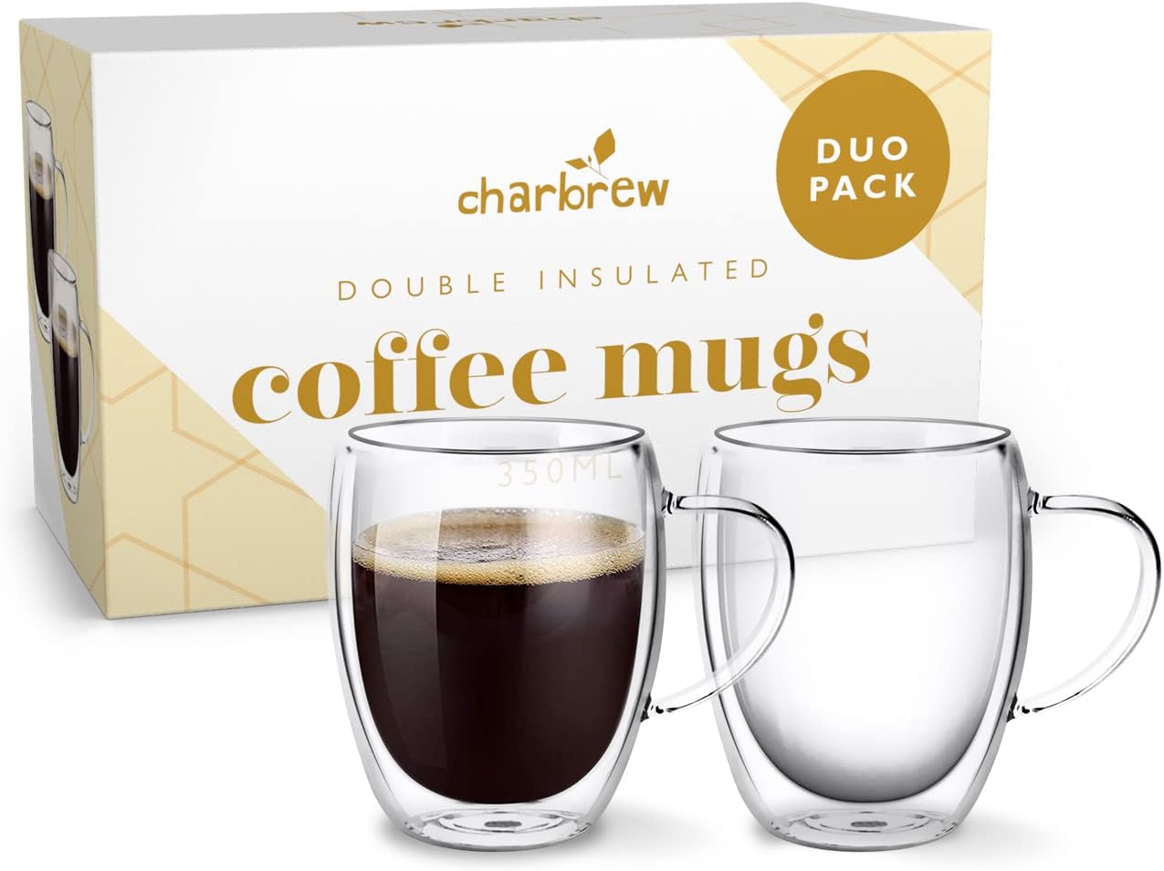 Silk Route Spice Company Charbrew Duo Pack Glass Coffee Mug Double Walled Insulated Tea Mug