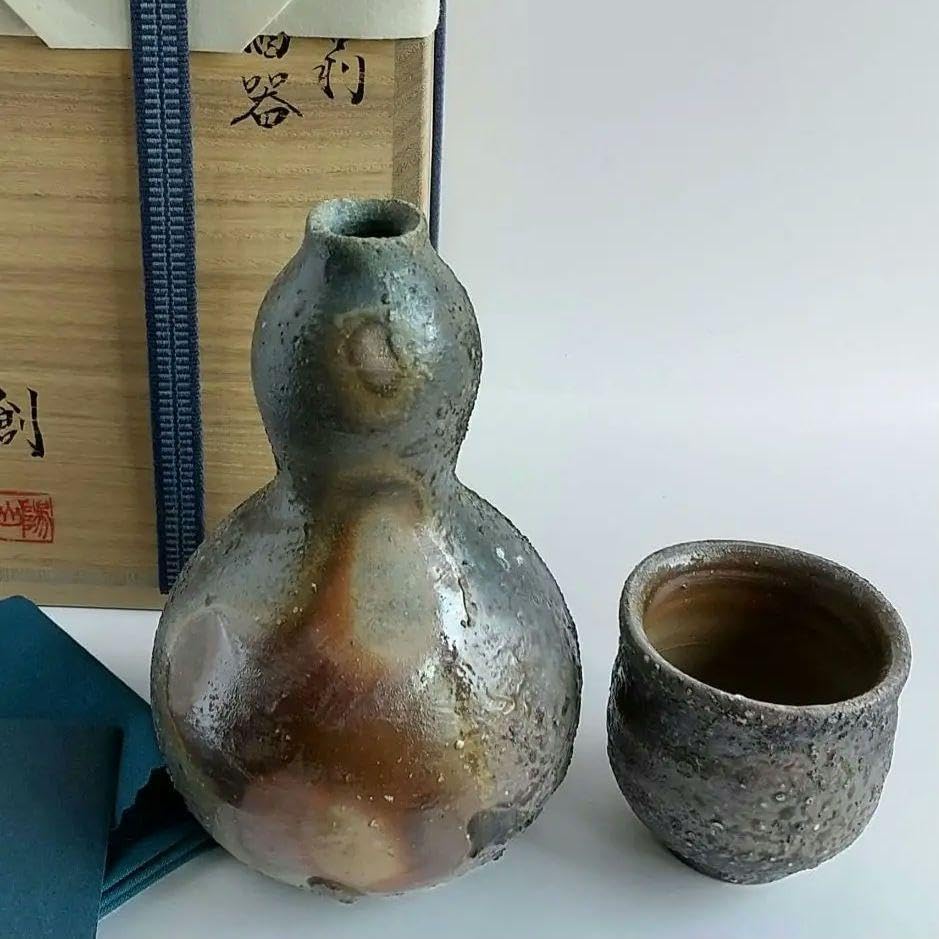 備前焼　酒器　作家 伊勢崎 創　窯変 瓢箪 酒器 揃 備前焼 酒器 作家 伊勢崎 創 窯変 瓢箪 酒器 揃 ※海外発送の