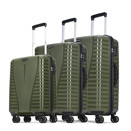 Aristocrat 3 Pc Airpro Set Cabin 55cm(Small) Check-in 66cm(Medium) Check-in 75cm(Large) 8 Wheels Spinner Trolley Bags, Hard Case Luggage, Lightweight Bag & Combination Lock|3 Years Warranty (Green)