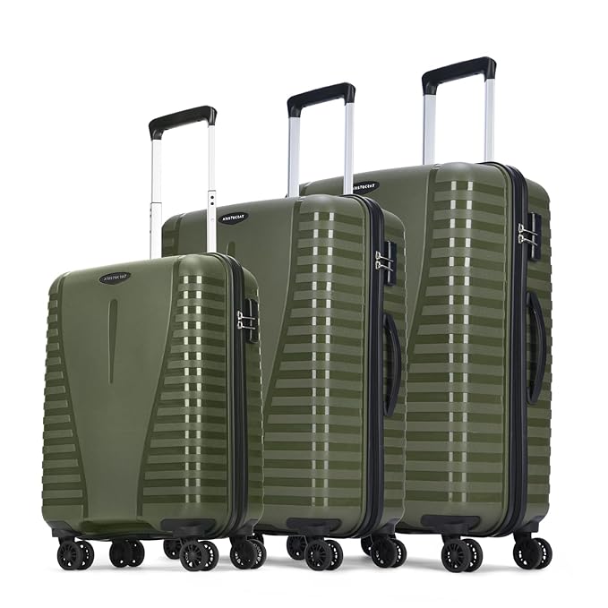 Aristocrat 3 Pc Airpro Set Cabin 55cm(Small) Check-in 66cm(Medium) Check-in 75cm(Large) 8 Wheels Spinner Trolley Bags, Hard Case Luggage, Lightweight Bag & Combination Lock|3 Years Warranty (Green)