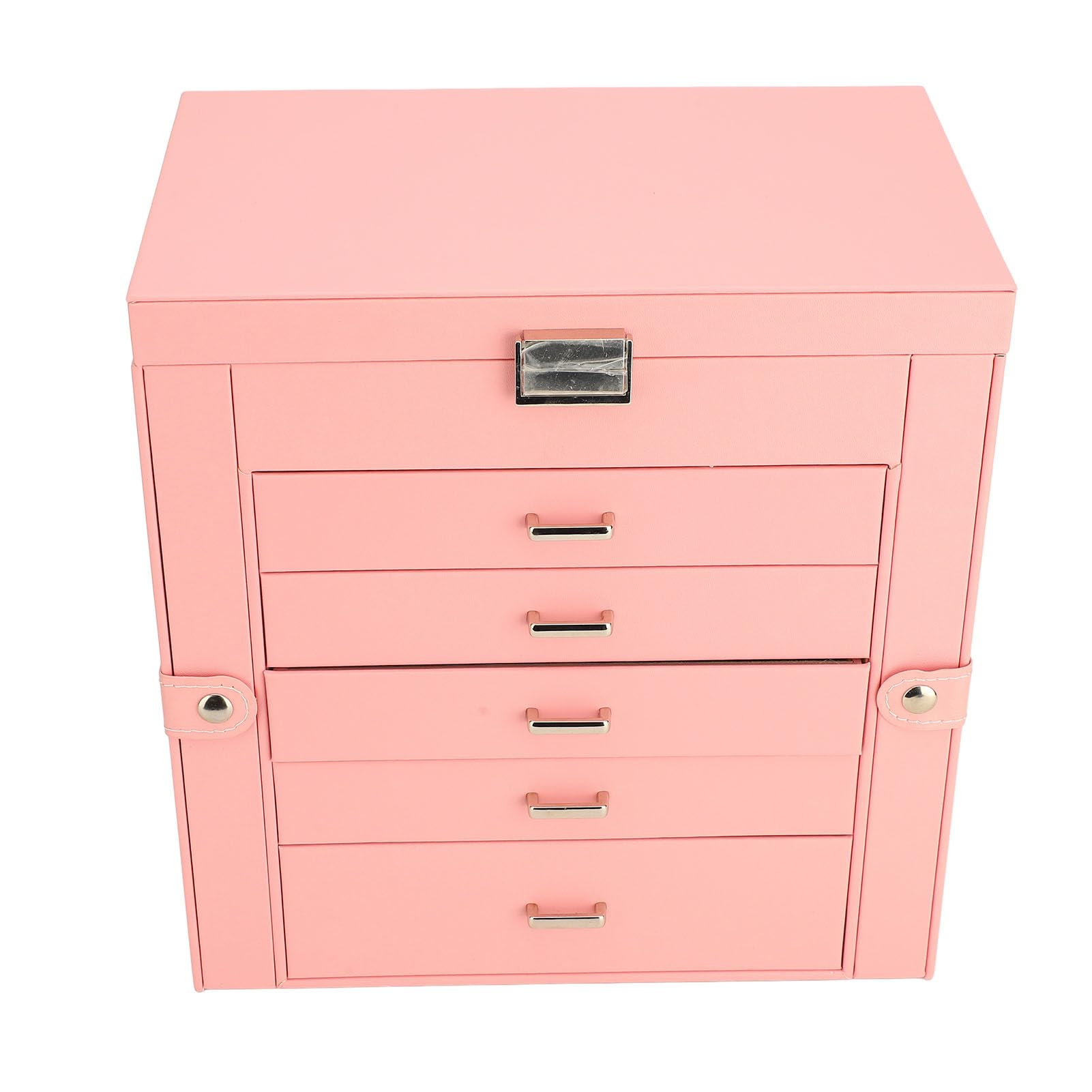 Abschließbare Schmuckschatulle mit 6 Ebenen und 5 Schubladen, Großer Schmuck-Organizer, Spiegel-Schmuckkästchen mit Fächern, Ideal für Damen, Ringe, Ohrringe, Halsketten, Armbänder und Uhren