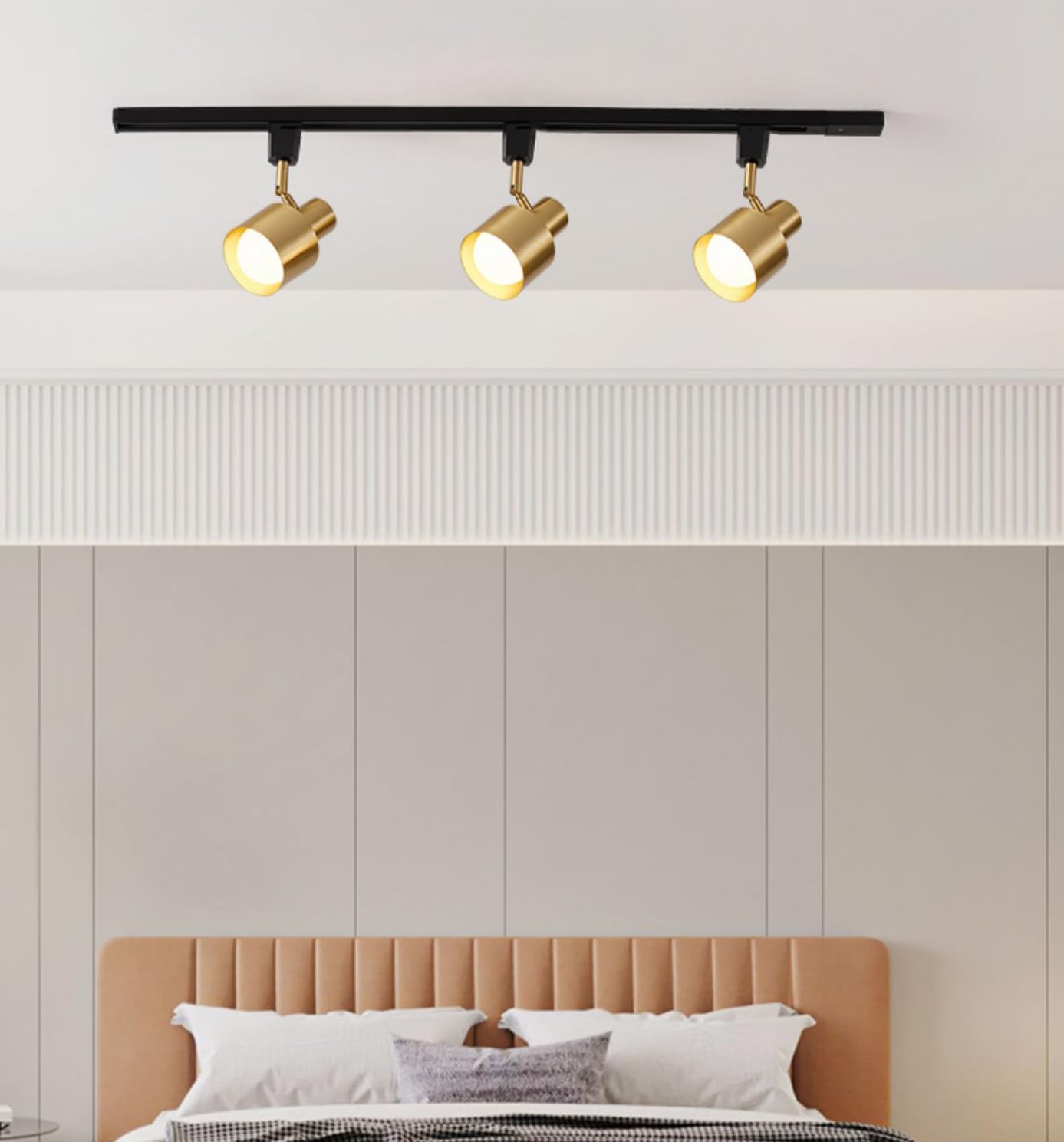 3-Pack J-Type Track Lamp Adjustable Angle E26 Base Gold Metal Track Lighting Vintage Design for Kitchen Sink Counter Home(No Bulb, Track)
