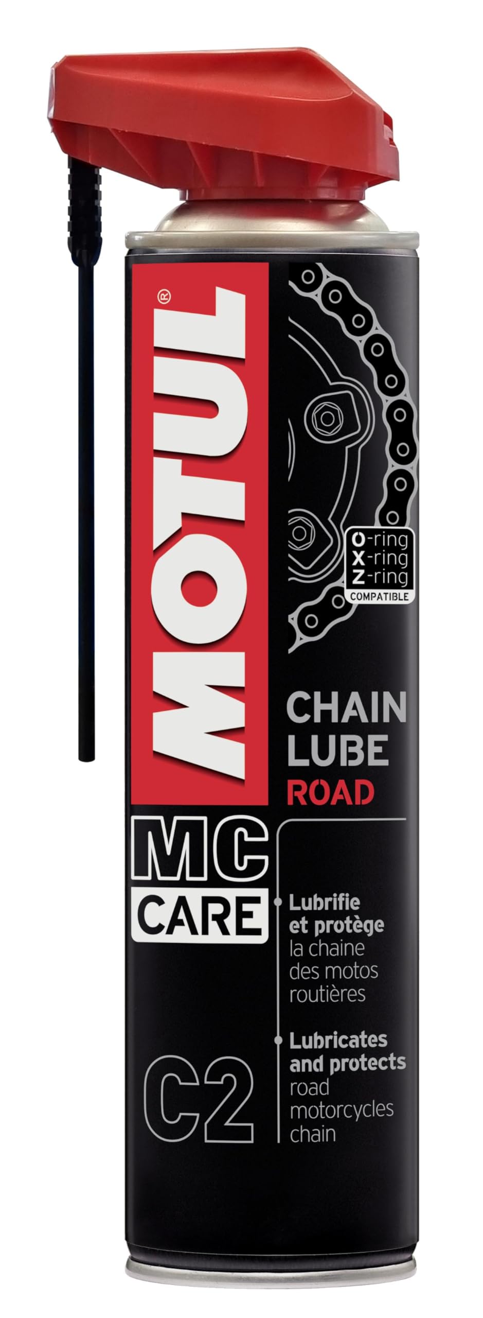 Motul - Lubrificante per Catene di Moto da Strada - Aerosol Incolore - Compatibile con O-Ring, X-Ring, Z-Ring - Resiste a Alta velocità, Acqua, Sale e Ruggine - MC Care Chain Lube Road C2-400 ml