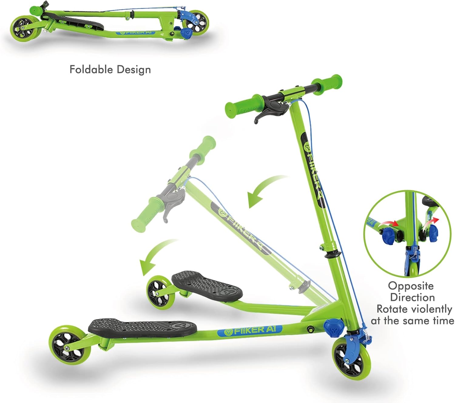 Yvolution Y Fliker A1 Swing Wiggle Scooter Three 57 years old, green