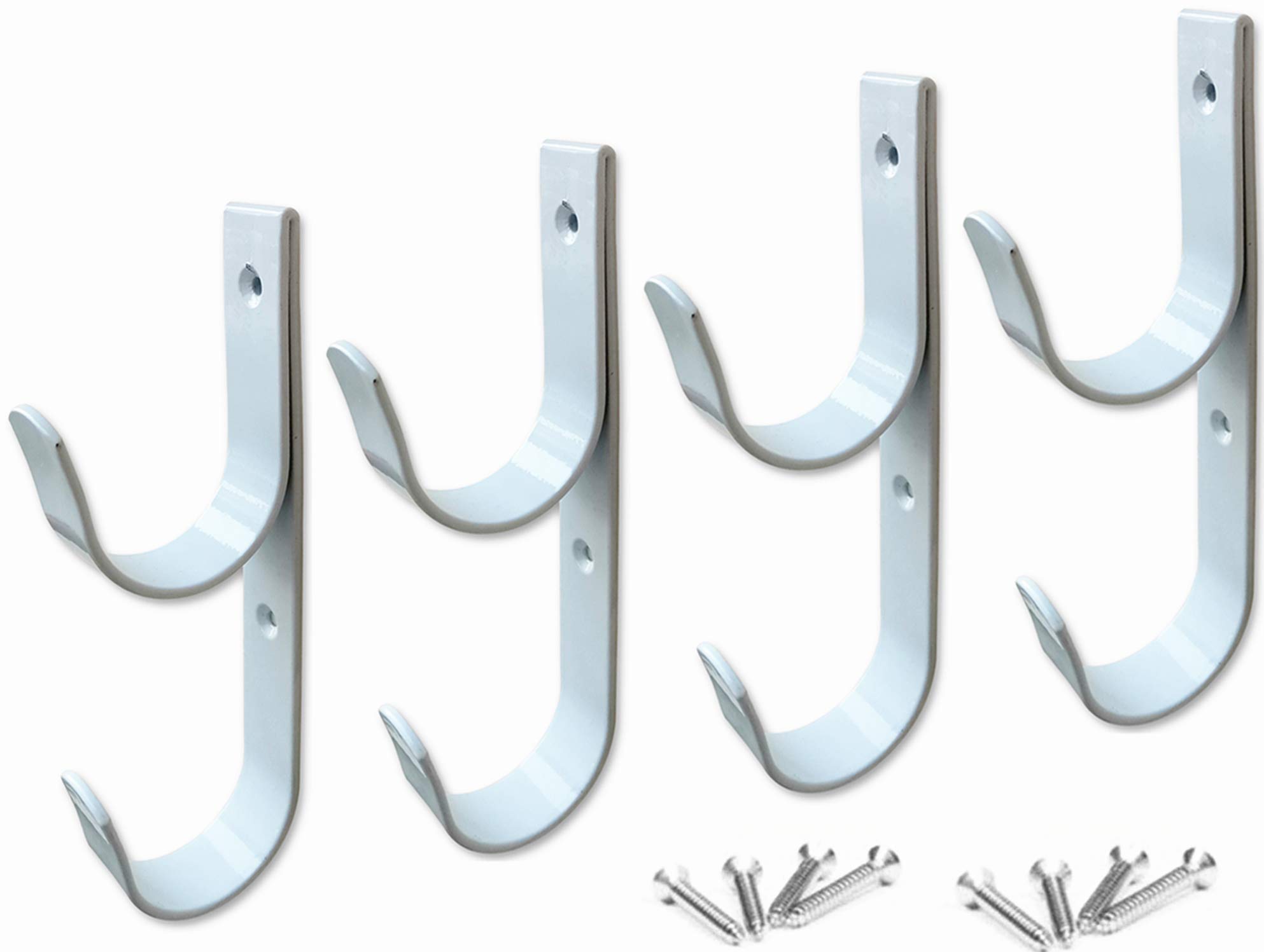 4 PCS Set Wide Pool Pole Hangers Heavy Duty White Aluminium Holder Hooks with Screws Perfect Hook Holders for Swimming Pool,Telescopic Poles,Skimmers,Nets Brushes,Vacuum Hose,Garden Equipment Etc