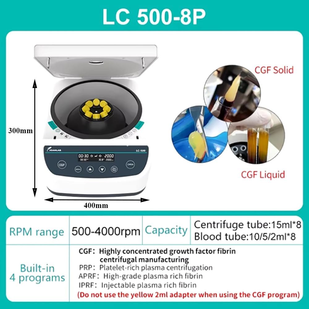 Lab Benchtop Centrifuge Machine,CGF Centrifuges,500-4000rpm,15ml*8/12 Capacity,4 Built-In Programs,Timer 30s-60min,Max. 1967xg/2075xg,For Plastic Surgery,Cosmetology,CGF-8
