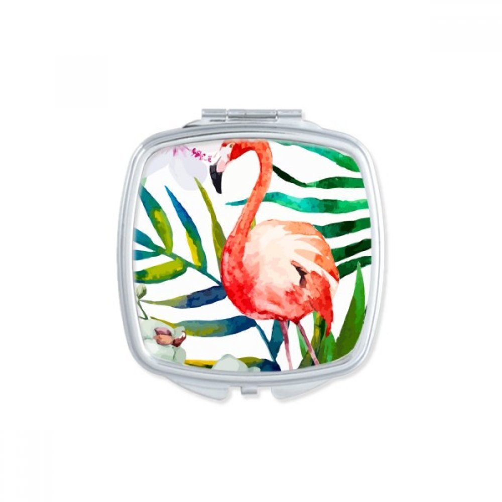 Miroir carré de maquillage plantes tropicales et flamant rose compact de poche
