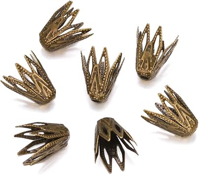 100pcs/lot 8 * 10 mm Gold Filigree Cone Caps End Bead Hollow Out Flower for DIY Bracelet Earrings Jewelry Making Supplies Antique Bronze