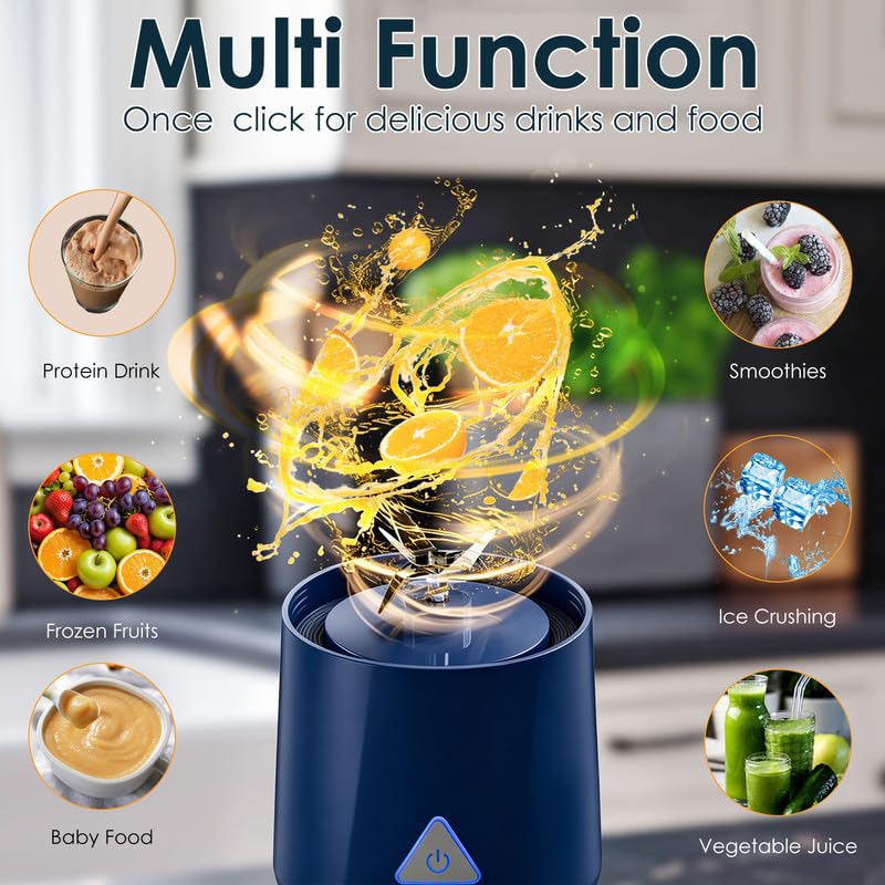 Personal Blender kabelloser Mini-Mixer, kabellos, 360 Watt, tragbarer Mixer, für Smoothies, frisch gepresste Säfte, 6000 mAh, selbstreinigend und BPA-frei, tragbarer Entsafter mit 6 scharfen Klingen
