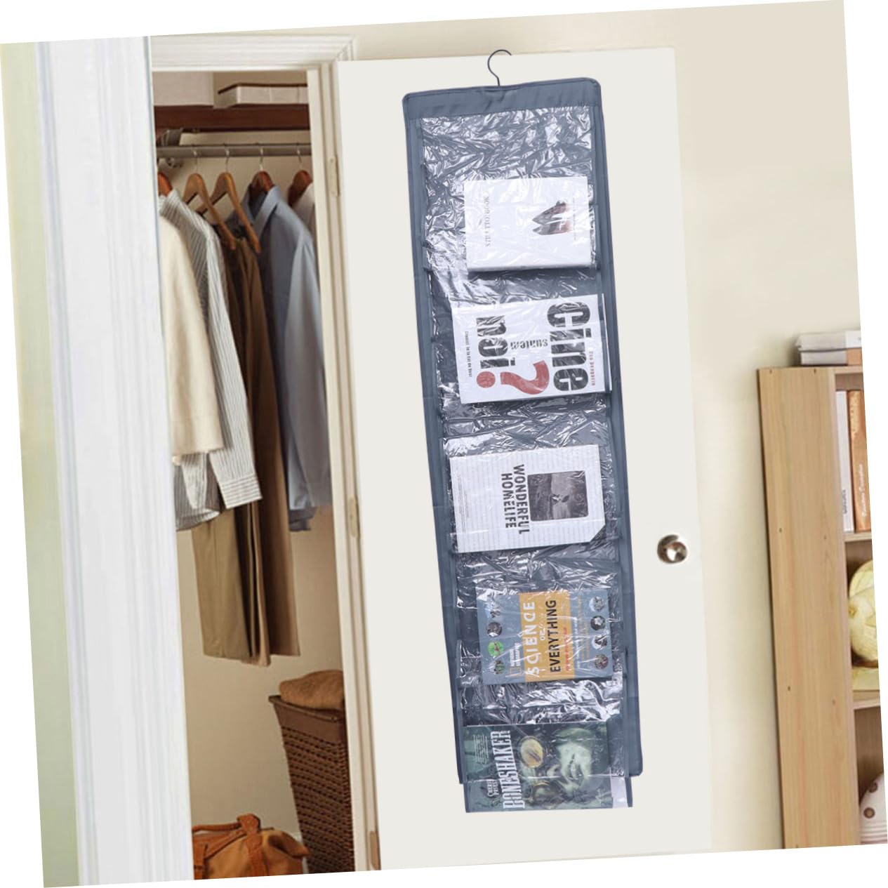 DECHOUS Document Organizer Hanging Bag 10 Pockets Oxford Cloth Storage Pouch for Home School Office (Grey)