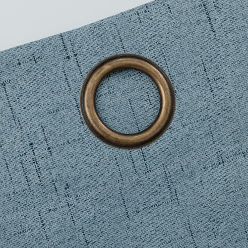 Image of 100% Blackout Linen Textured Curtains for Bedroom Full Light Blocking Room Darkening Bronze Grommet Window Drapes Thermal Insulated Energy Efficient Home Decor 52x102 Stone Blue (2 Panels)