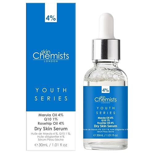Skin Chemists Suero facial para piel seca | Suero hidratante para piel seca con aceite de marula 4%, Q10 1% y aceite de rosa mosqueta 4% -