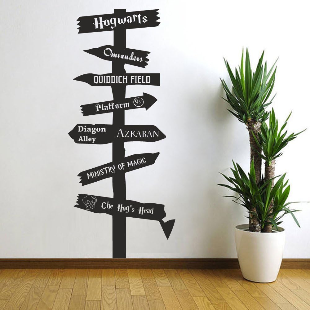 Harry Potter Road Sign Vinyl Wall Sticker (Ministry of Magic, Azkaban, Ollivanders, 9 3/4, Quidditch, Dumbledore, Etc), white, 22"h x9.5"w