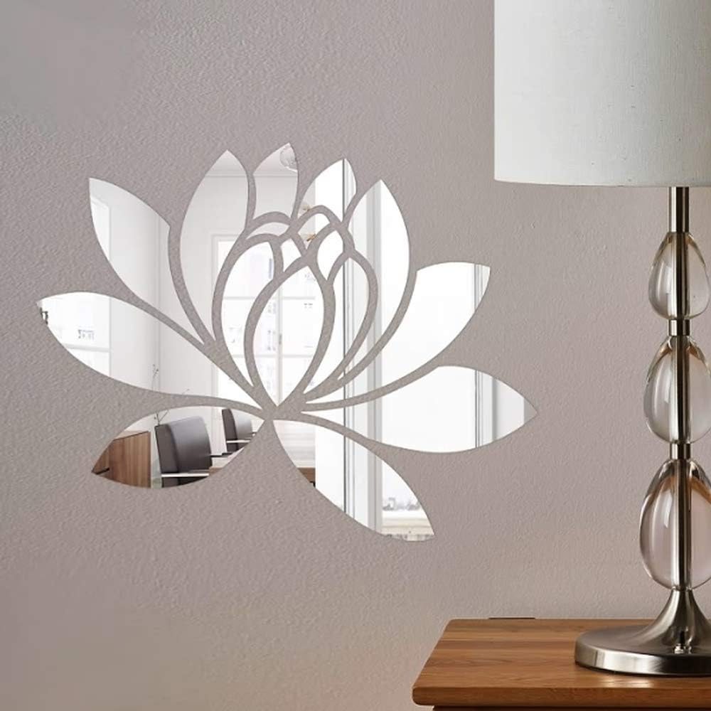 Mirror Stickers Sticker Bathroom Decor Room Decoration 3D Long Full Body Wall Mirrored Large for Bedrooms Sticky Paper Wallpaper Stikers Decals Lotus Flower Petals