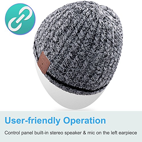 Rotibox Mens Womens Bluetooth Beanie Hat Cap w/Wireless Stereo Speaker Headphones, Microphone, Hands Free and Rechargeable Battery Compatible with Cell Phones, iPhone, iPad, Tablets, Android - Black