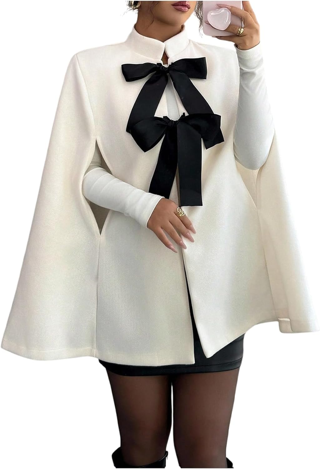 GORGLITTER Women's Cape Coat Bow Cut Out Dolman Sleeve Poncho Cloak Business Casual Outerwear - Image 5