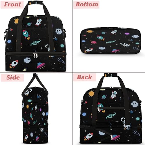 Vista 3 de Rocket Airship Earth Astronaut Foldable Travel Duffel Bag Tote Carry On Luggage Sports Gym Bag With Shoe Compartment For Woman Man Overnight Weekend