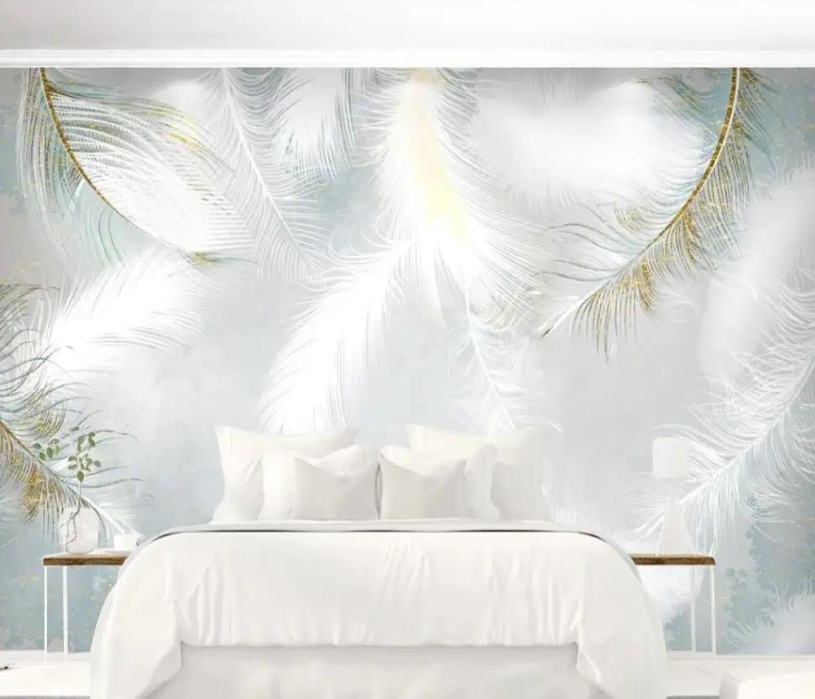 Papier peint intissé de luxe ILIYA texture feuille 3D blanche