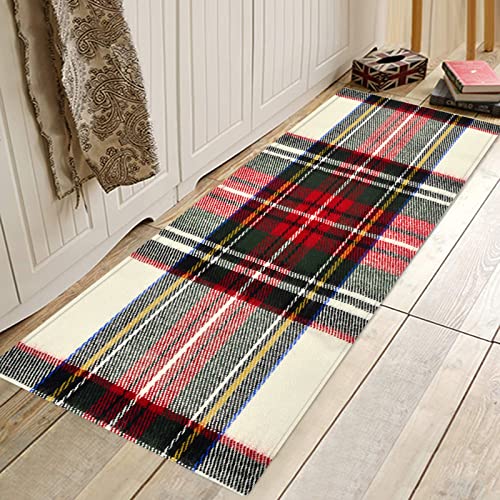 Patinisa Long Area Rug,Scottish Tartan Red And White Plaid Pattern Symmetric Square Print,Non Slip Washable Kitchen Runner Rug,Decorative Indoor Area Rugs Floor Carpet For Living Room,Hallway,Bedroom #TOP15