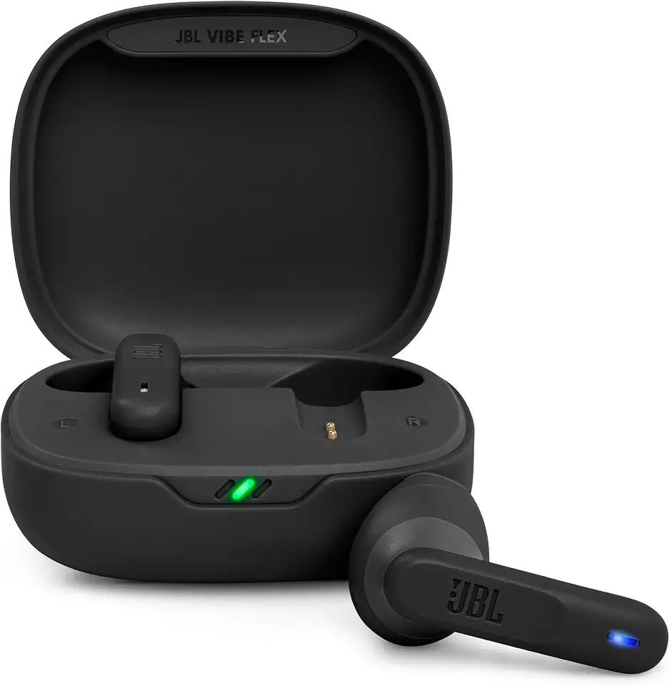 JBL Vibe Flex, Wireless Bluetooth Headphones, 12mm Drivers, 32 Hour Playback, IP54 Water and Dust Resistant - Black