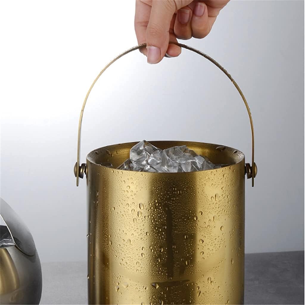 Ice Bucket Ice Bucket with Lid and Ice Tongs Bar KTV Stainless Steel Ice Bucket Double Insulation Ice Grain Barrel Champagne Wine Wine Ice