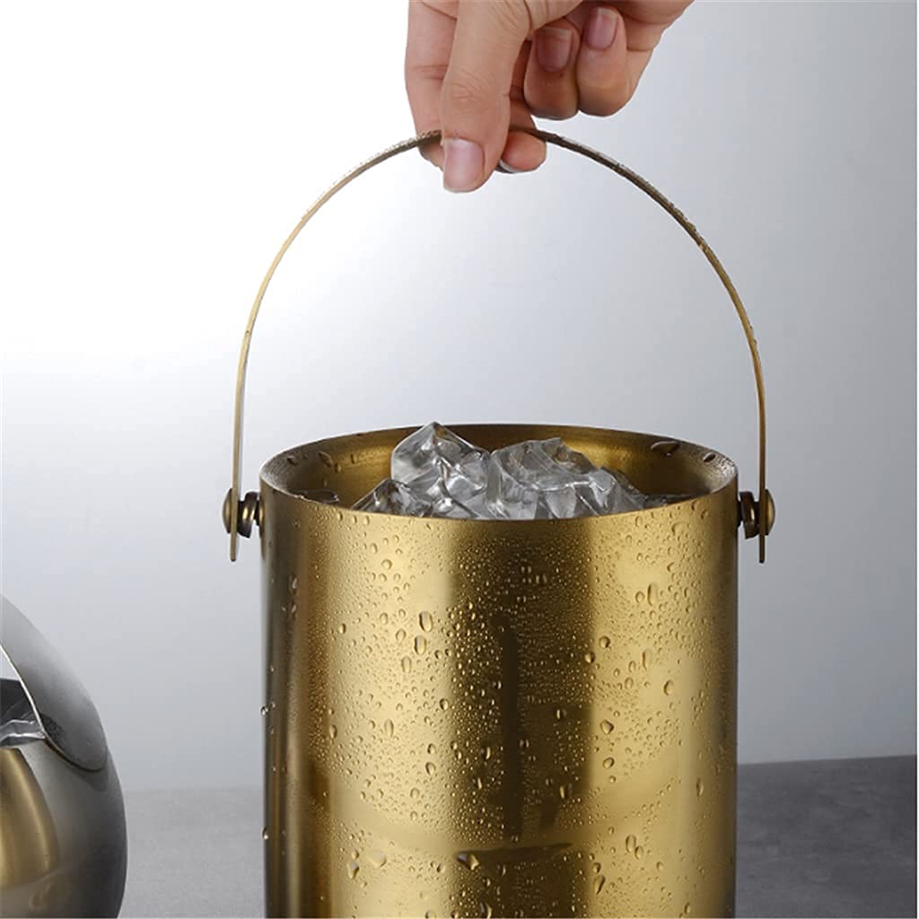 Cubo de Hielo, con Tapa y Pinzas para Hielo, Cubo de Hielo de Acero Inoxidable para Bar KTV, Doble Aislamiento, Barril de Hielo para Vino, champán, Hielo para Vino.