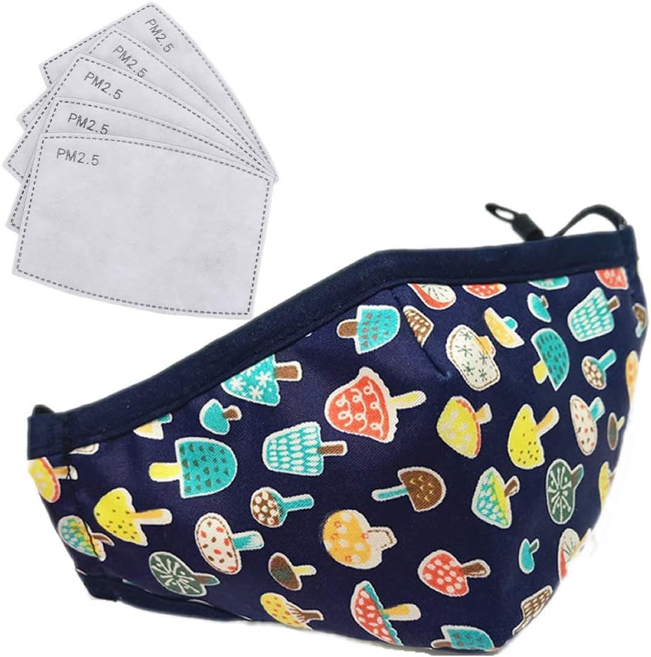 HCTian Cotton Face Mask Washable and Reusable - Cloth Face Masks for Kids, with 15pcs 5 Layer Filters, Idea for Daily Use, Dust, Pollen, Pet Dander, Other Air Pollution