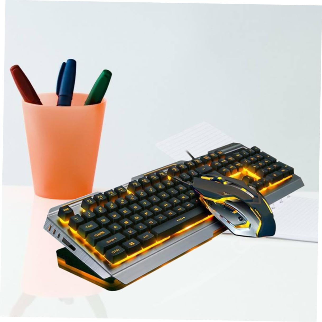 Set Tastiera e Mouse Meccanici USB Retro Nero in Plastico | Retroilluminazione Led, Tasti Flottanti ad Alta Elasticità, Scorciatoie Fn Multimediali, Incisione Caratteri