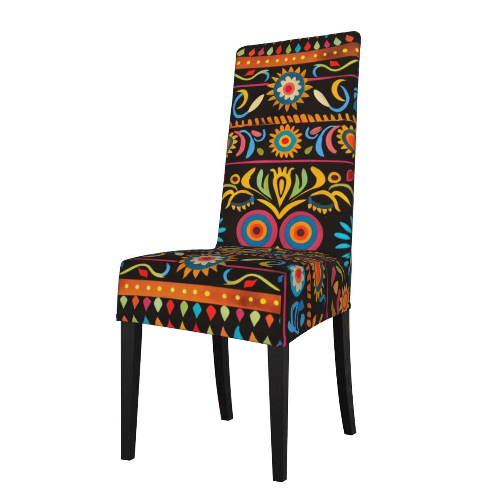 WPKJU Mexican Folk Art Boho Print Dining Chair Covers Removable Chair Seat Covers Decorative for Kitchen & Bar Stools